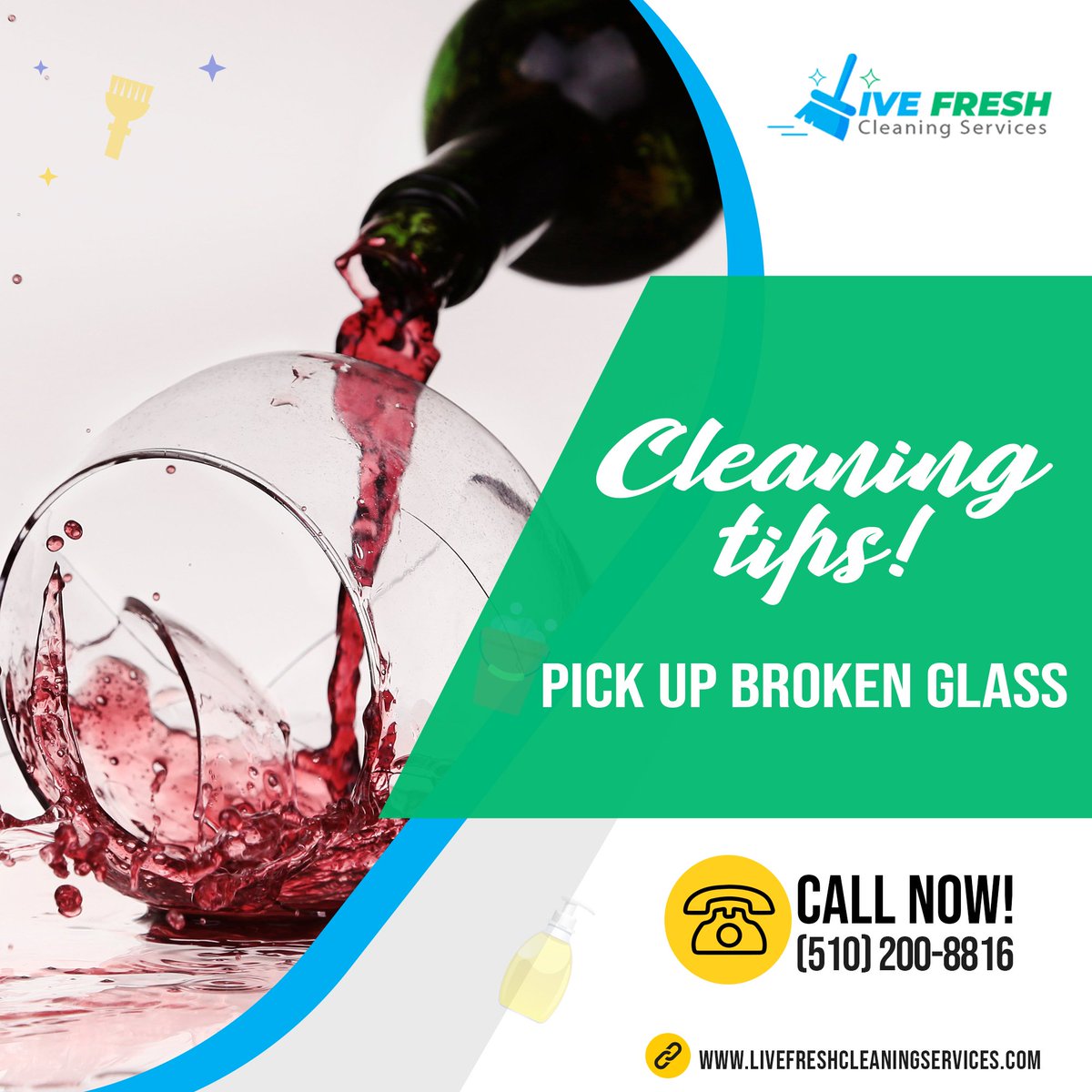 LiveFreshClean's tweet image. How to pick up small pieces of broken glass. Grab a piece of sticky tape and lightly press it against the floor (we don't want you to get cut). The small pieces of glass on the floor will stick to it and make it much easier to clean them up.
#LiveFreshCS