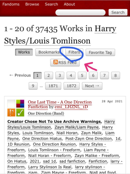 Step3now, if u used search part itll take u here (im using the search of "harry louis" here) there, u click on the gray tag with "/" between the names, and when the result came up u click on "filters" if ur on phone but if ur on laptop itll be just on the side of the screen