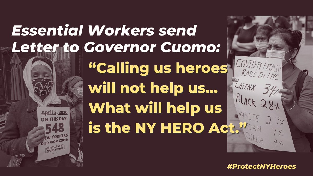 On Workers' Memorial Day, workers send a letter to @NYGovCuomo, urging him to pass the #NYHERO Act! 'We know that we need enforceable health and safety standards to avoid getting sick and dying at work.' #ProtectNYHeroes

✉️:bit.ly/nyhero428