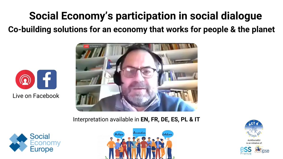 SocialEcoEU's tweet photo. @SocialEcoEU &amp; @Act4socialEU coalition event

@jsaddierESS explains that #SocialEconomy offers concrete solutions to pressing issues like the #Green, &amp; #Digital transition, #genderequality, and #workersrights! SE should participate in the intersectorial EU #socialdialogue https://t.co/mkIJZi9E6g
