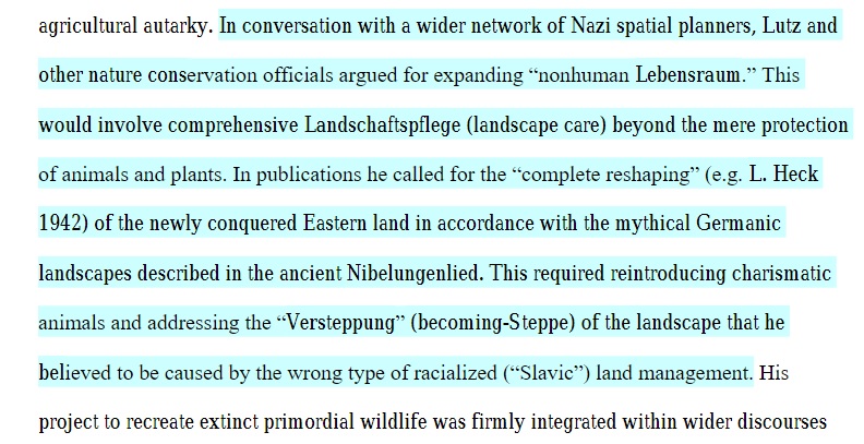 stewardship & using eugenics notions & fear to support it. Happened before: Nazis were corporatists it's economic model of fascism; & emphasis on tech & big data, & nature & food. They invented rewilding & evicting indigenous stewards, vision of plant based diets, & forest cult