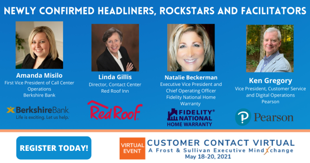 GroWithRebecca's tweet photo. Customer Contact VIRTUAL, May 18-20, 2021 | #CCVirtual | Amanda Misilo, @BerkshireBank, Linda Gillis, @redroofinn, Natalie Beckerman, @FidelityNhw, and Ken Gregory, @Pearson. #CX #CC #virtualevent https://t.co/RCA1OtEMiT https://t.co/YxSe4o09qu