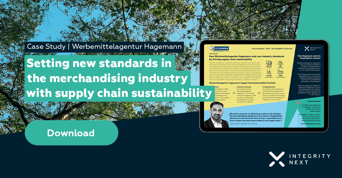 When suppliers become customers – as in Werbemittelagentur Hagemanns case. Download the case study:

#SME #merchandising #fromsuppliertocustomer #supplychainsustainability

insights.integritynext.com/case-study-one…