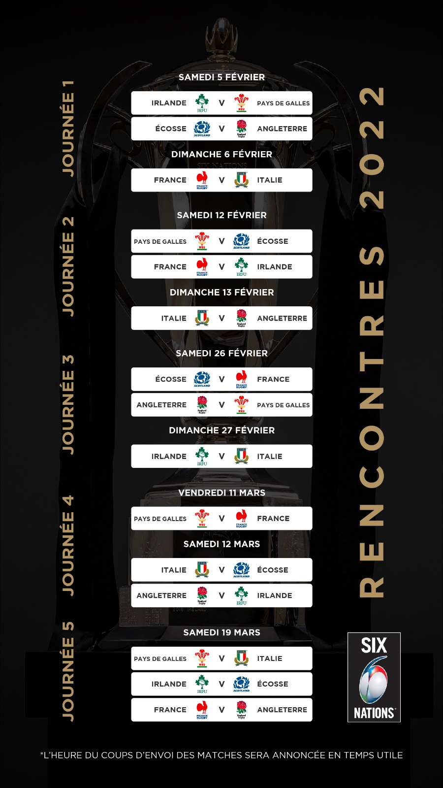 Six Nations (FR) on Twitter "📅 Voici le calendrier du Tournoi des Six Nations 2022 https//t.co