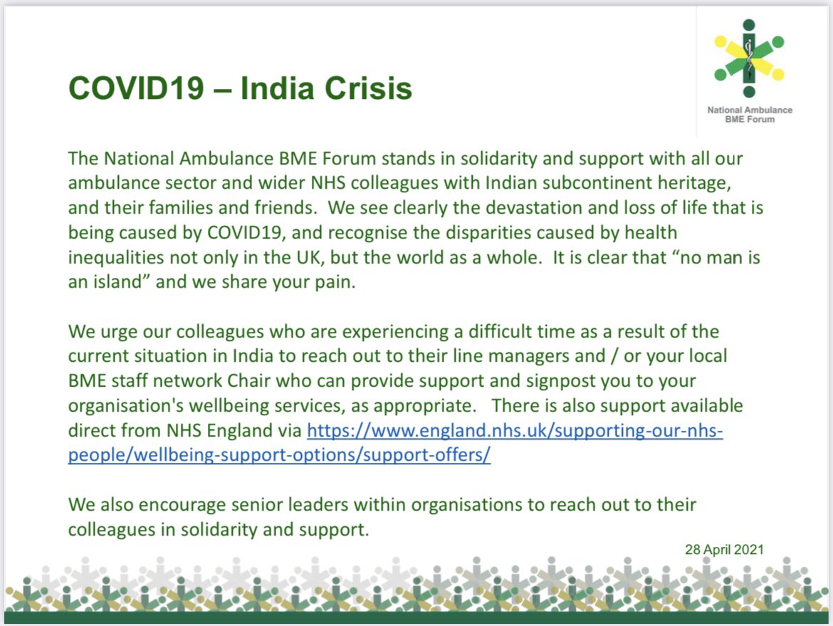 It’s incredibly sad to hear of the impact of #COVID-19 in the Indian subcontinent, especially knowing this will be causing additional worry for those with friends & family there or even in other red listed countries. We’re thinking of you all.  💚#OurNHSPeople #WellbeingSupport