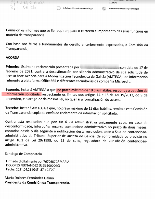 Pois <a href="/Valedordopobo/">VdP</a> installe a <a href="/amtega/">Axencia para Modernización Tecnolóxica de Galicia</a> que nos faga algo de casiño e nos facilite a información sobre diferentes sistemas privativos como é Office365....