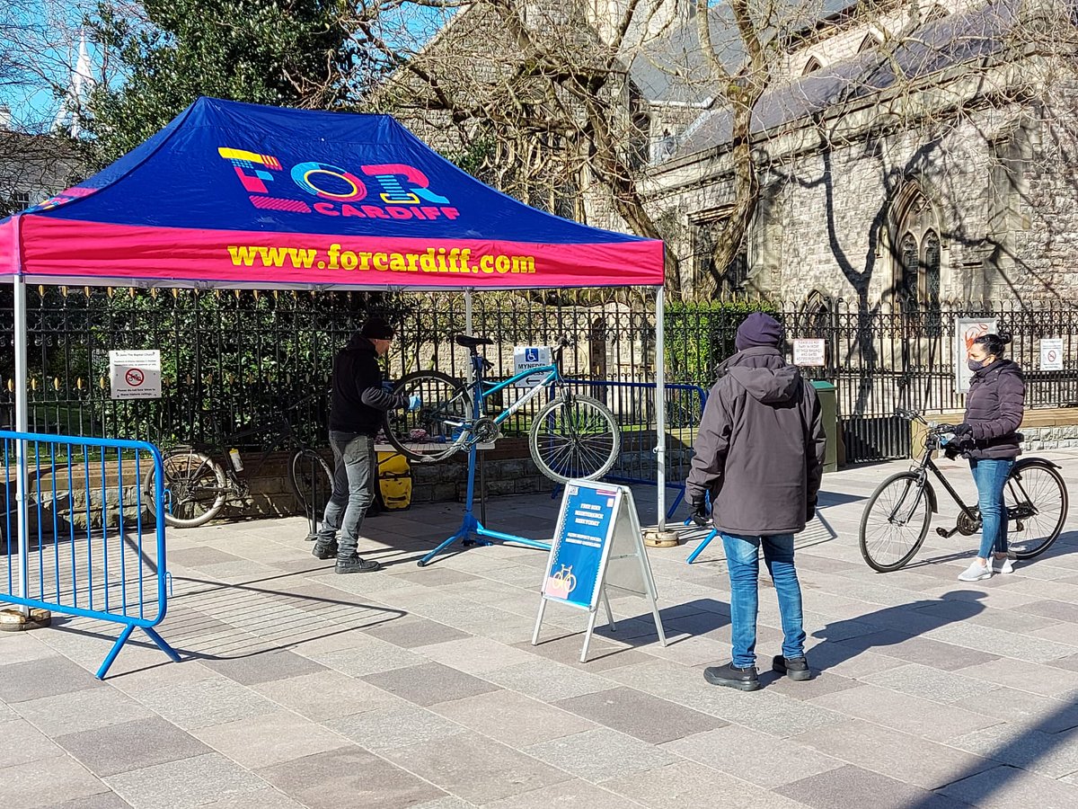 We are on Working St. opposite St Davids 1, tomorrow from 8:30 till 3:45. Free safety checks, adjustments and minor repairs on your bicycle, with @FOR_Cardiff