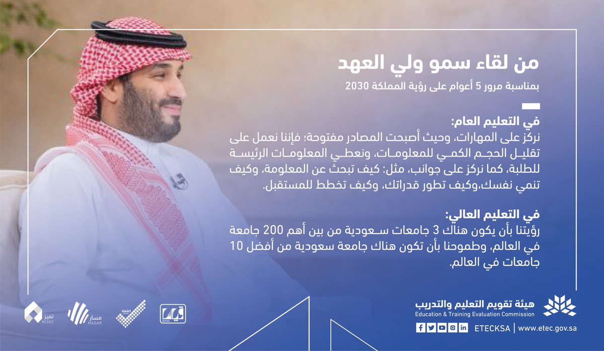 بعد مرور 5 أعوام على رؤية المملكة 2030 .. #رؤية_2030_واقع_يتحقق.

#لقاء_ولي_العهد
