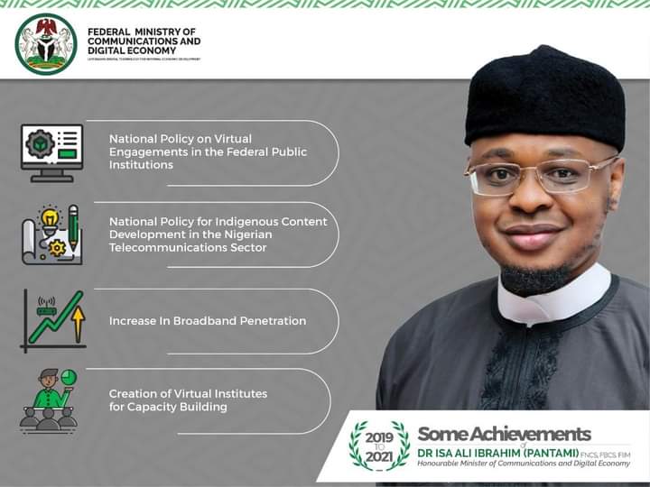 MubarakMunkail9's tweet photo. Some Achievements of the Honourable Minister of Communications and Digital Economy Dr Isa Ali Pantami within 2019-2021.
#DigitalSheikh
#DigitalNogeria
#BestPerformingMinister https://t.co/tQj51FbZbm