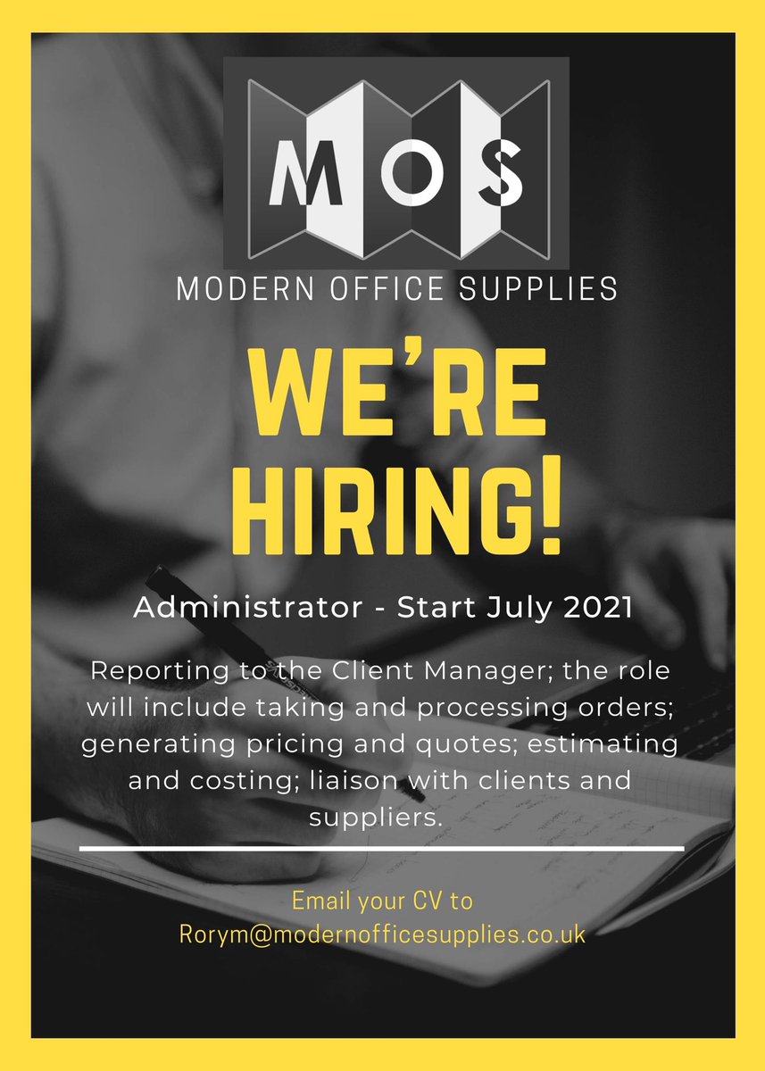 We’re hiring! It’s been a tough year but <a href="/MOfficeSupplies/">ModernOfficeSupplies</a> has a great opportunity for someone wanting to begin their career or someone looking for a change of direction. Email rorym@modernofficesupplies.co.uk #jobfairy