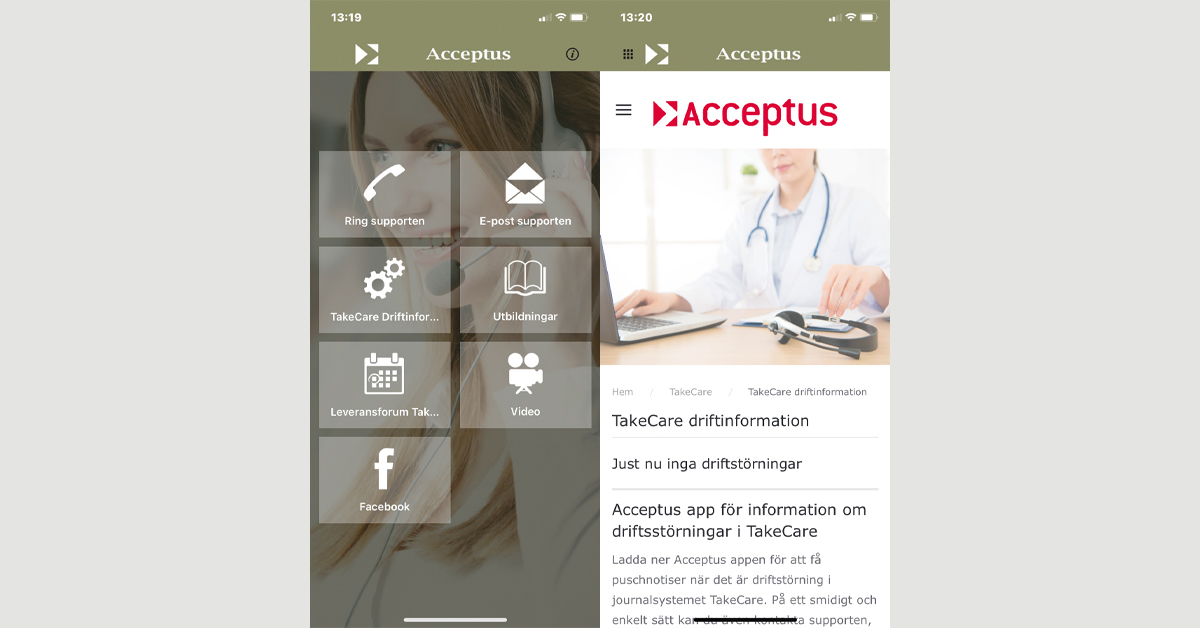 acceptus_se's tweet photo. Ladda ner Acceptus appen för att få puschnotiser i mobilen när det är driftstörningar i TakeCare. Appen laddas ner i App Store eller Google Play. I appen hittar du även vårat utbildningsutbud. #TakeCare #journalsystem #appar #utbildning #support #förvaltning https://t.co/CYamGCpd74