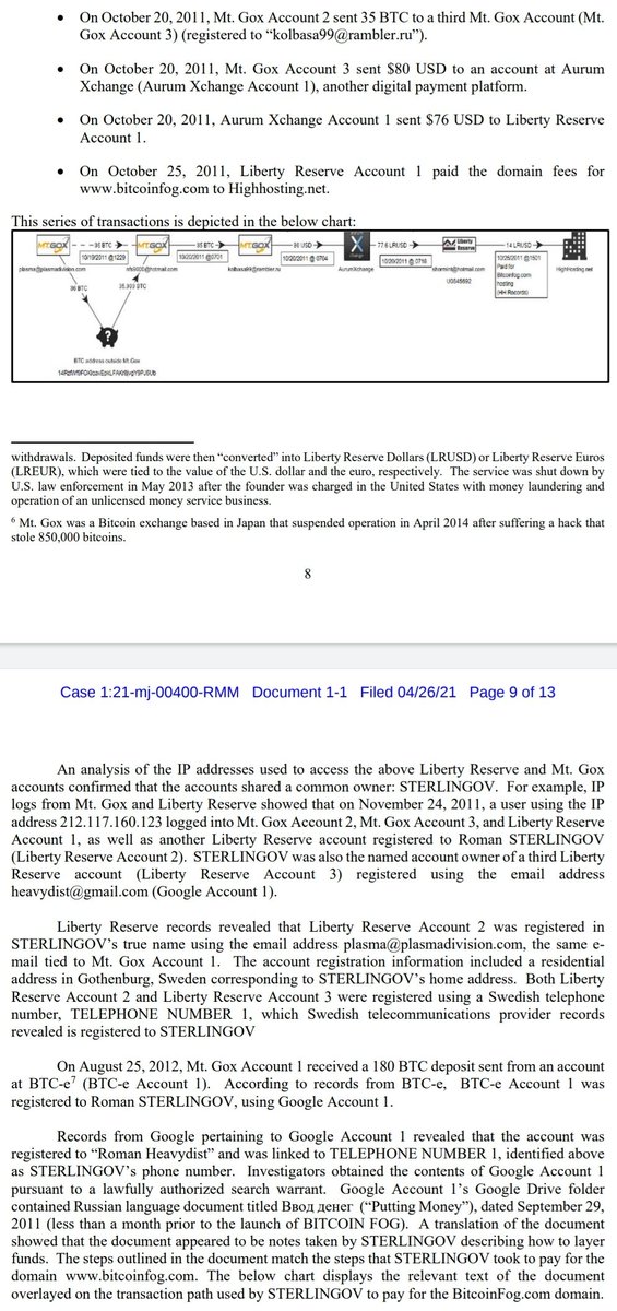 There are some key similarities between this and the Nov 2020 forfeiture of 69,000 2013-era BTC ( https://www.justice.gov/usao-ndca/pr/united-states-files-civil-action-forfeit-cryptocurrency-valued-over-one-billion-us)Besides the time period, we have same agencies, jurisdiction, and a single understated mention of BTC-E hiding in piles of parallel construction fluff.