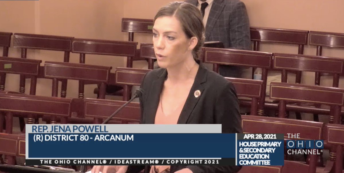 Rep. Jena Powell stated that the transgender athlete ban was needed to "preserve women's rights." 1. Allowing trans youth to participate in sports on the team of their choosing is harmful to *no one.*2. Rep. Powell has fought to restrict abortion access across Ohio.