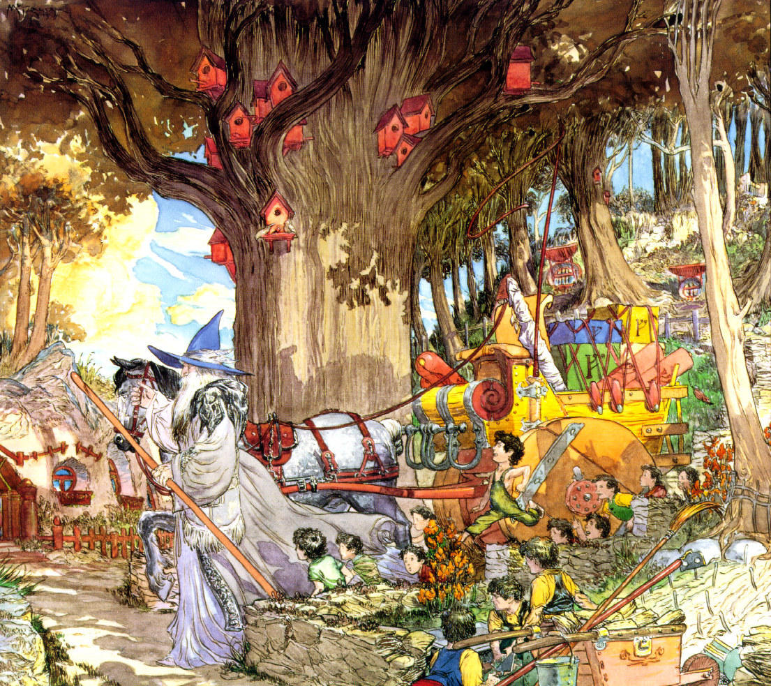 As a little thank you to all the kind souls who have borne my ramblings to the verge of 1000 followers I present a whistle stop visual tour of  #LotR Same scene/two artists - first up Gandalf arrives in Hobbiton by Michael Kaluta (c. 1993) and Sergei Iukhimov (1991)  #Tolkien