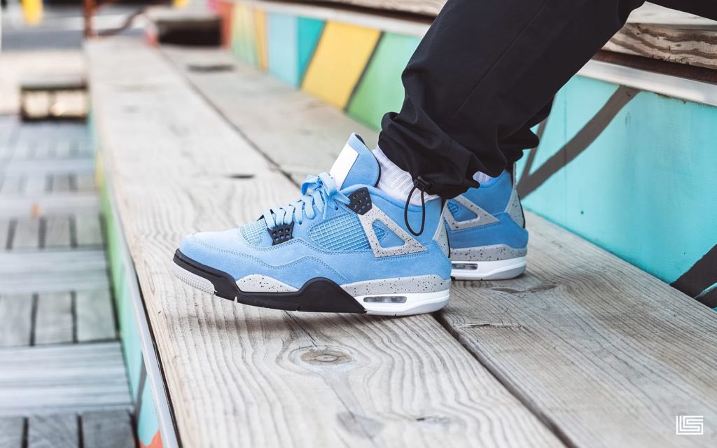 unc jordan 4 on feet
