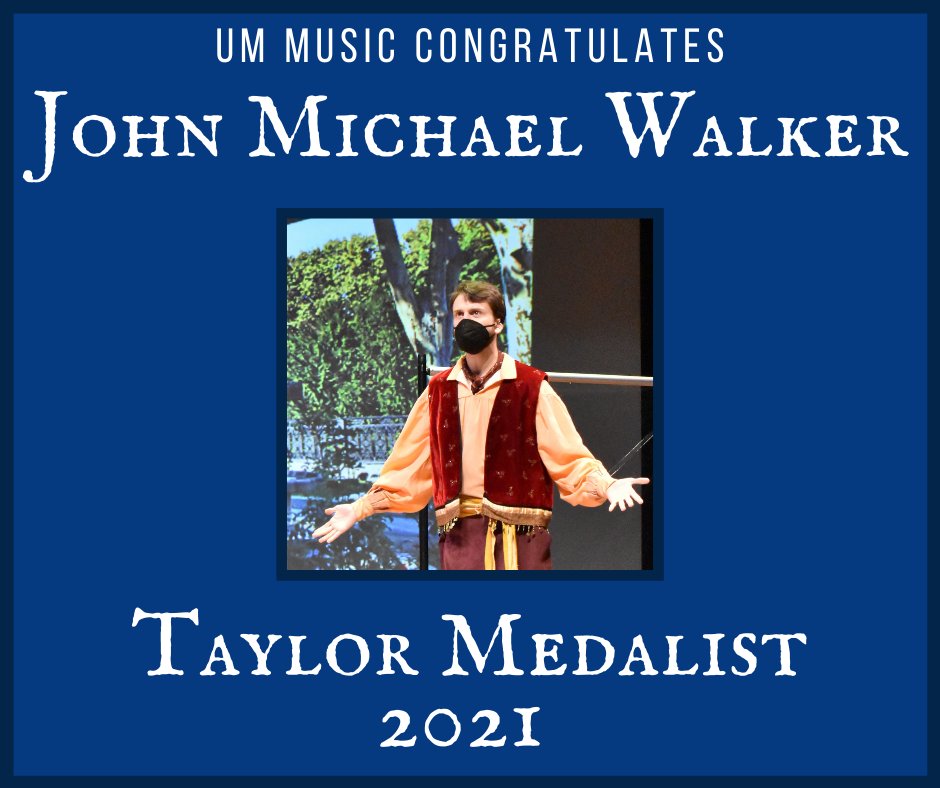 OleMissMusic's tweet photo. Congratulations to UM Music graduating senior John Michael Walker for earning a Taylor Medal, the University's top academic prize. We wish him the best of luck as he moves on to grad school in musicology, and know he will represent us well wherever he goes! #taylormedal #ummusic https://t.co/J06wxsnhOV