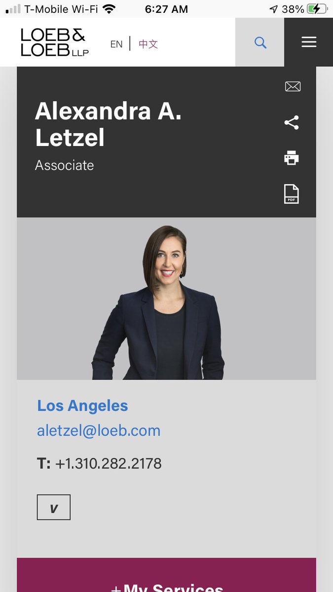 Another thing to note is this beautiful lady Alexandra A. Letzel. She was also added to the Loeb and Loeb litigators, however, he profile just so happened to be missed on Twitter. See that she previously worked as a judicial law clerk for LA SUPERIOR COURT, PROBATE DIVISION. 