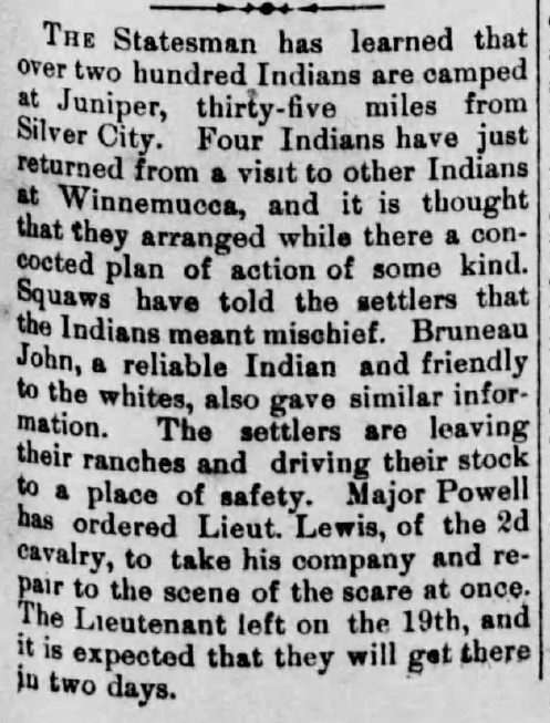 Natives moving off reserves brough out deep-seated fears of an "Indian Outbreak" in paranoid white settlers. Even a decade after the last "Indian wars," newspapers continued to report that tribes were up to no good on their intertribal visits.