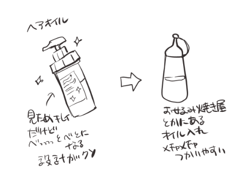 ヘアオイルが毎回ポンプ押す度にべぇっとべとになってイライラがmaxになってしまっ やかん にょ僕 連載中の漫画