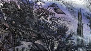 Part 17 of our visual trek through key  #LOTR scenes grants us a ringside seat as the Ents unleash their green fury upon Isengard. Portraying howling, frenzied tree herders amidst deadly flying debris are trusty heroes Ian Miller (c. 1978) and Aleksandr Kortich (c. 1980s)  #Tolkien