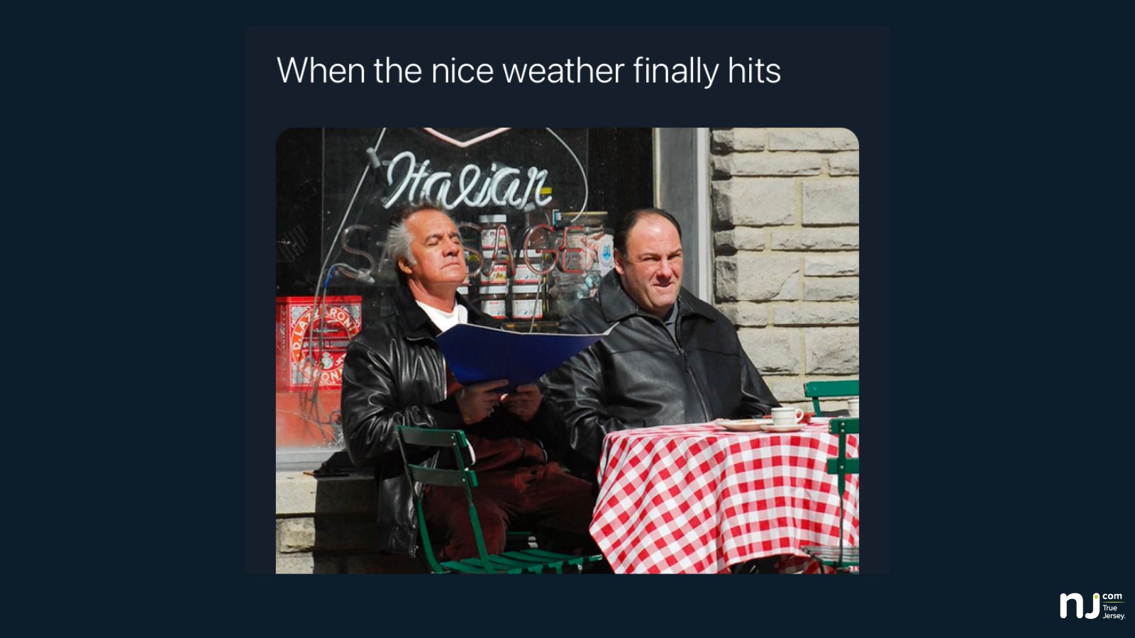 on Twitter "It's 80 out and suddenly we're all Paulie Walnuts