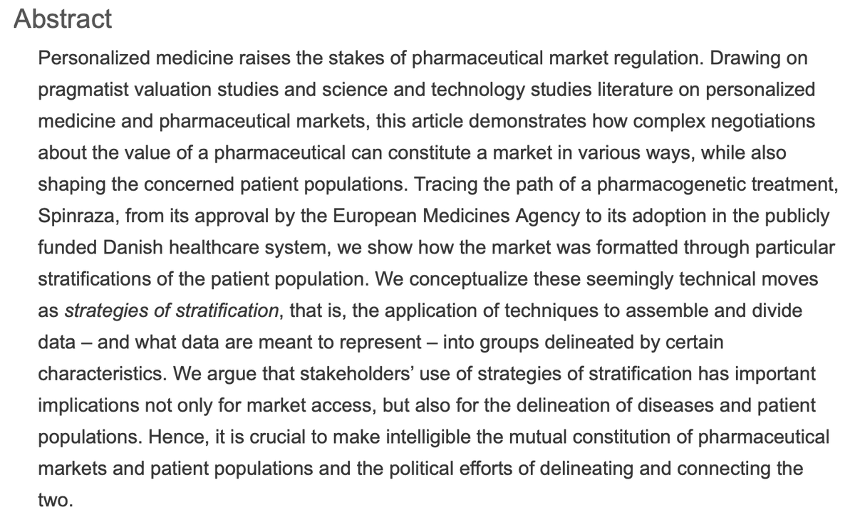New paper by Sarah Wadman &amp; Amalie Martinus Hauge: "Strategies of stratification: Regulating market access in the era of personalized medicine" buff.ly/3xuJq0e ($)