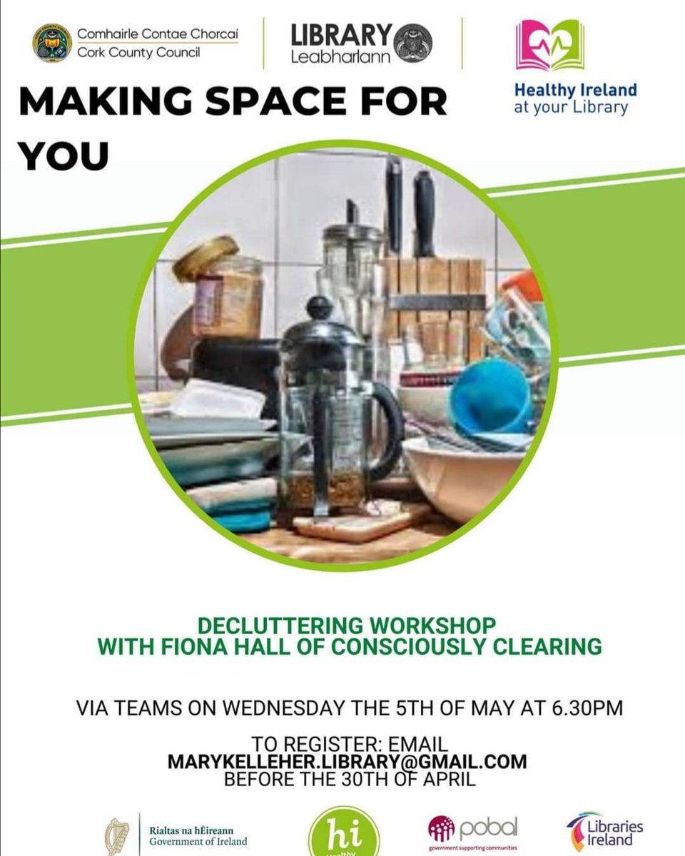 Really looking forward to presenting this #decluttering workshop next Wednesday with @corkcitylibraries as part of their <a href="/HealthyIreland/">HealthyIreland</a> at your library programme. #Cork #healthyirelandatyourlibrary #organising #wellness #staysafe #libraries #wellnessworkshop