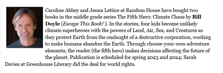 Sarah Davies (@voicisarah) on Twitter photo So pleased to trumpet this terrific new deal for <a href="/bdwrites/">Bill Doyle</a>, master of the compulsively fun, kid-friendly series. Adventure, climate, CYOA elements; so much to love! Thanks <a href="/CarolineAbbey/">Abbey Caroline</a>, Jenna Lettice & <a href="/randomhousekids/">Random House Children's Books</a> <a href="/RHCBEducators/">Random House Children's Books Teachers & Librarian</a> So pleased to trumpet this terrific new deal for <a href="/bdwrites/">Bill Doyle</a>, master of the compulsively fun, kid-friendly series. Adventure, climate, CYOA elements; so much to love! Thanks <a href="/CarolineAbbey/">Abbey Caroline</a>, Jenna Lettice & <a href="/randomhousekids/">Random House Children's Books</a> <a href="/RHCBEducators/">Random House Children's Books Teachers & Librarian</a>
