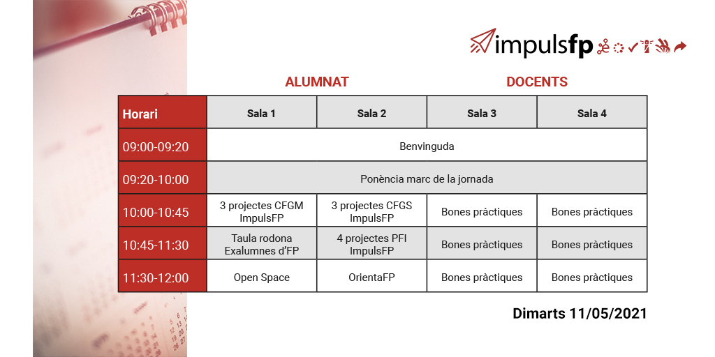 📣 Cada vegada queda menys per a la 2a #MostraImpulsFP!

📅 Us deixem aquí el programa del dia 11 de maig!