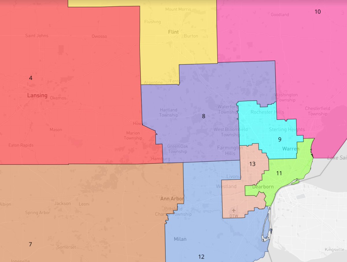 For example, it's possible  #MI09 Rep. Andy Levin (D) &  #MI11 Rep. Haley Stevens (D) get thrown together (below), and  #MI08 Rep. Elissa Slotkin is forced to run in a swingy, much more Lansing-centric seat. In the words of one House Dem, "I'm worried we've outkicked our coverage."