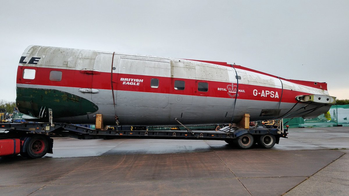Arriving today at SWAM from Coventry is the rear section of DC-6A G-APSA ..the other sections will follow soon and it will be re-assembled in due course ready for display.
