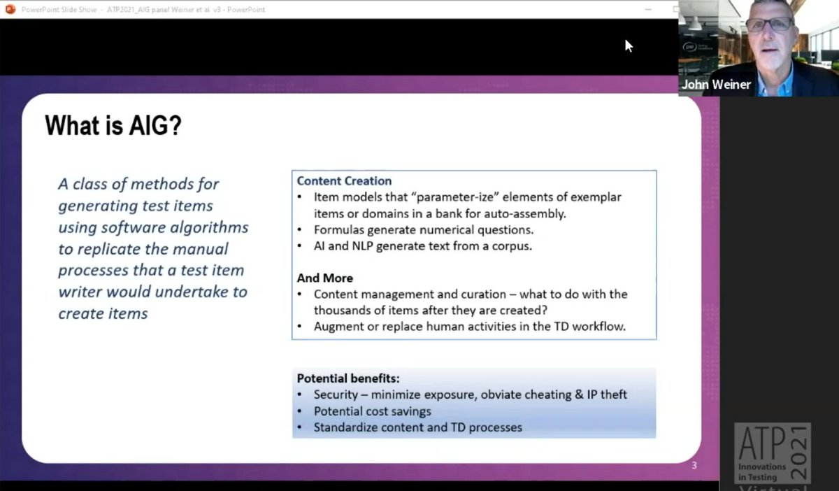 Enjoying this session by John Weiner and other experts on automated item generation at #ATPConf