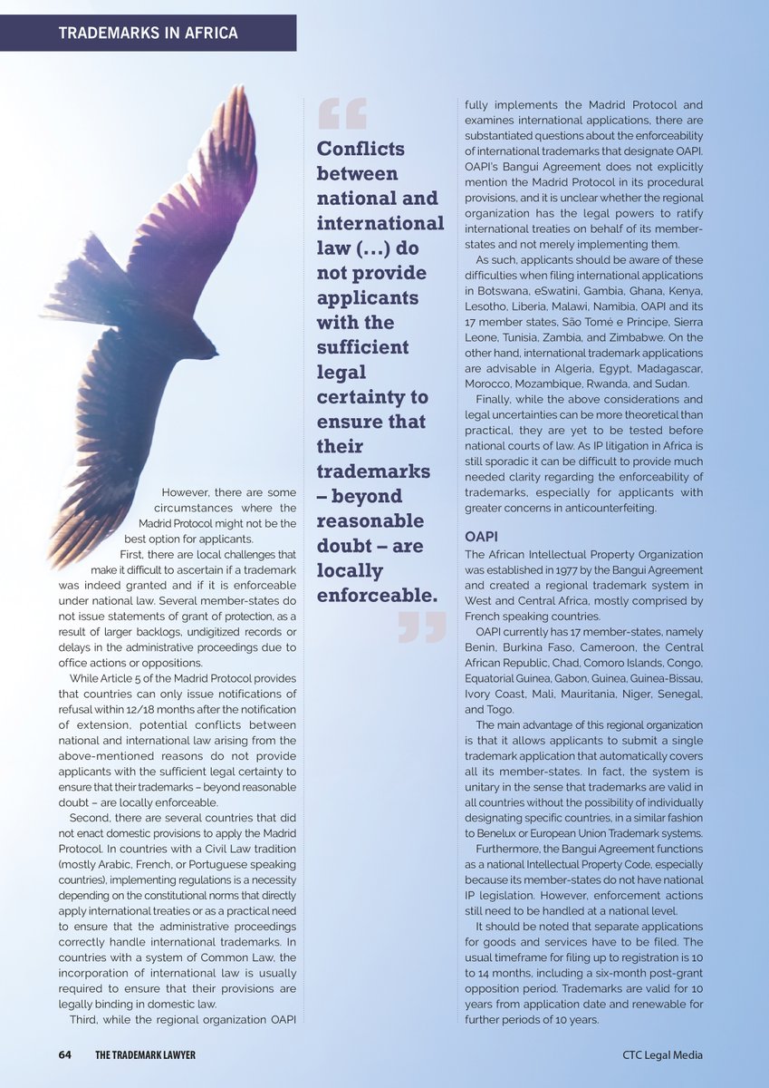 inventa_com's tweet photo. Trademarks in Africa: a wide perspective of the filing procedures in the African continent. Published in the latest issue of the @tmlawyermag.
#InventaInternational #IntellectualProperty #ProtectingIntelligence #AfricaIPExperts #Africa #Trademarks #MadridProtocol #OAPI #ARIPO https://t.co/7kXxkiByyD