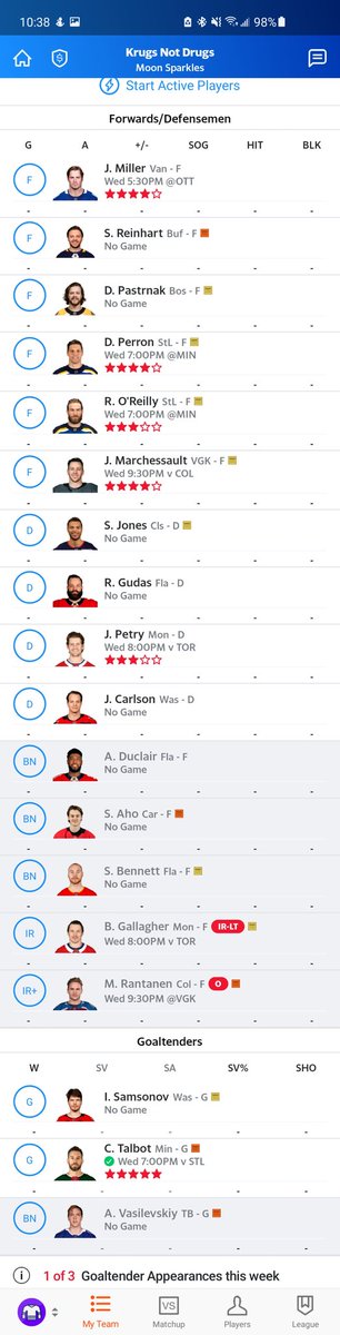 jamiewestlake's tweet photo. Who to drop to bring Rantanen back? G/A/+-/SOG/Hits/Blocks W/SHO/SV%
In semi finals out of 16 teams
@FantasyHockeyPD https://t.co/2r5m7o19oI