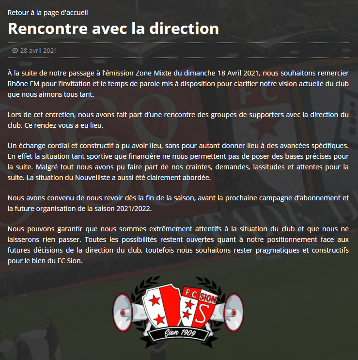 ChrisMoreillon's tweet photo. Les groupes de supporters du #GradinNord prennent position sur la situation du @FCSion 👇 https://t.co/lbgebg2lm9