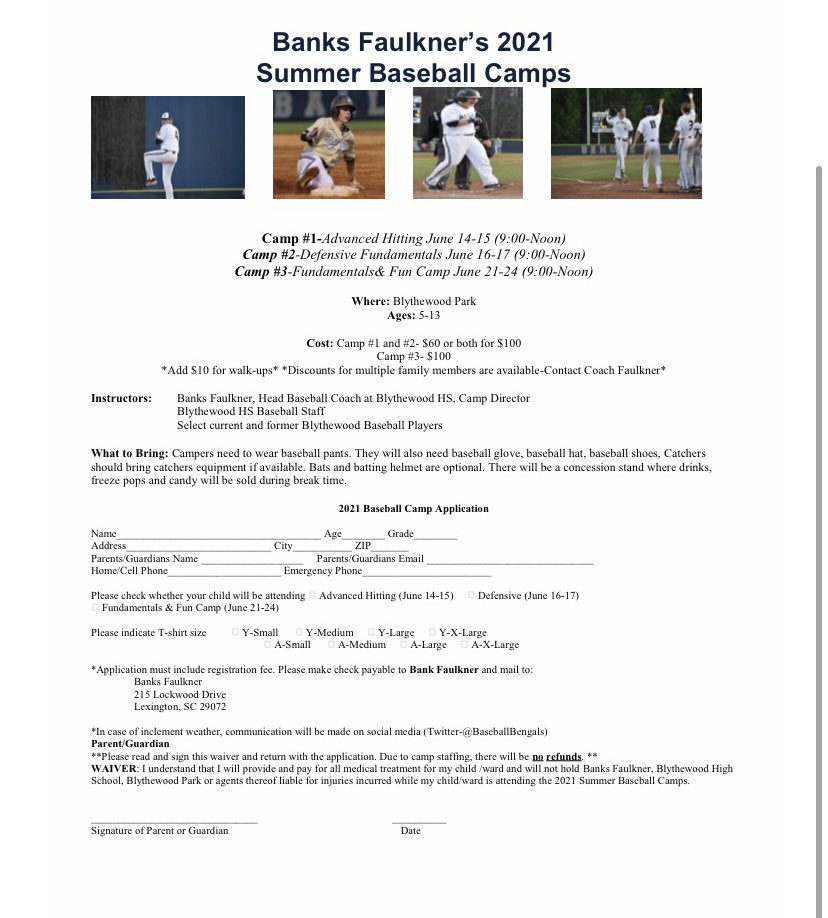 Blythewood Baseball on Twitter "Summer Camps are back! Contact Coach