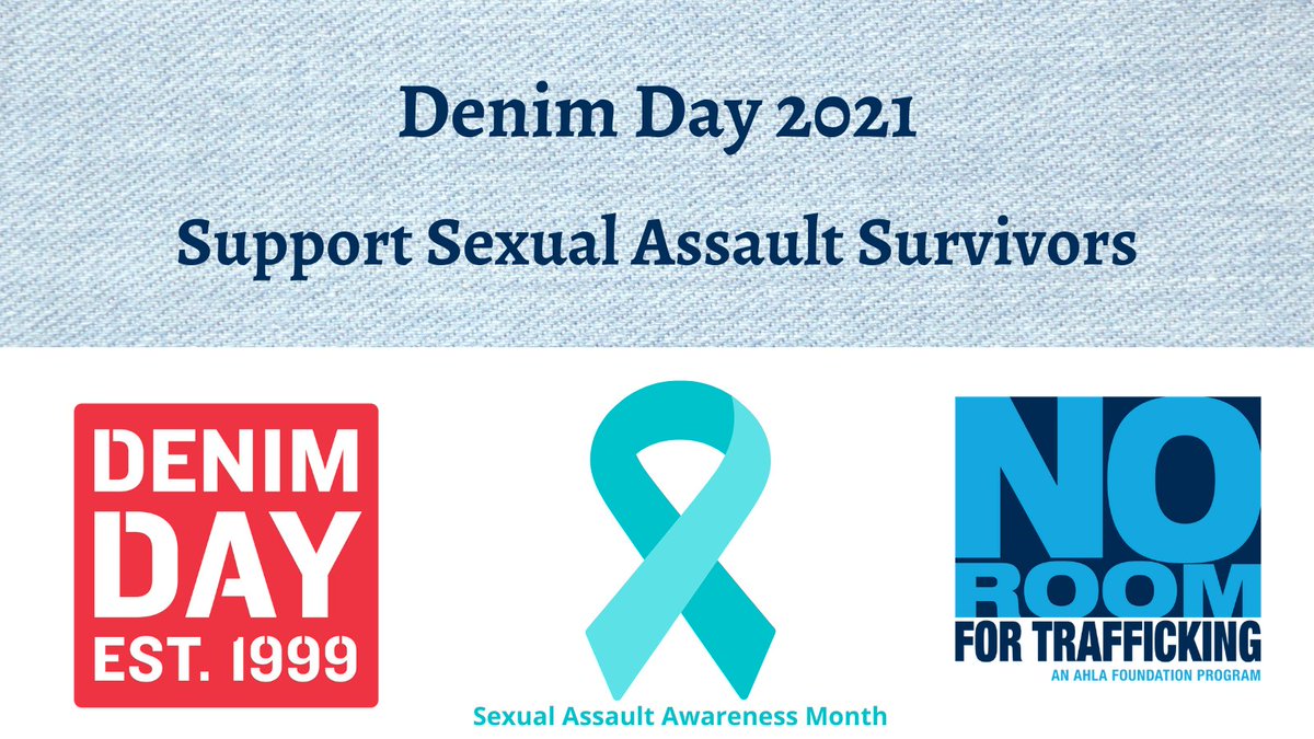AHLAFoundation's tweet photo. Denim Day supports survivors of sexual assault and promotes bringing an end to sexual violence. Wear denim with a purpose #DenimDay #NoRoomForTrafficking #SexualAssaultAwareness https://t.co/sERPenEB2T