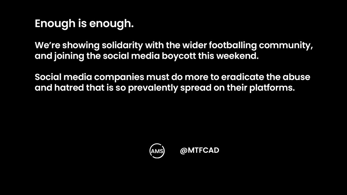At the end of this week we will be joining the social media boycott initiated by the wider football community. We would like to invite others to join and help send a message to the platform owners that not enough is being done to eradicate online hate.