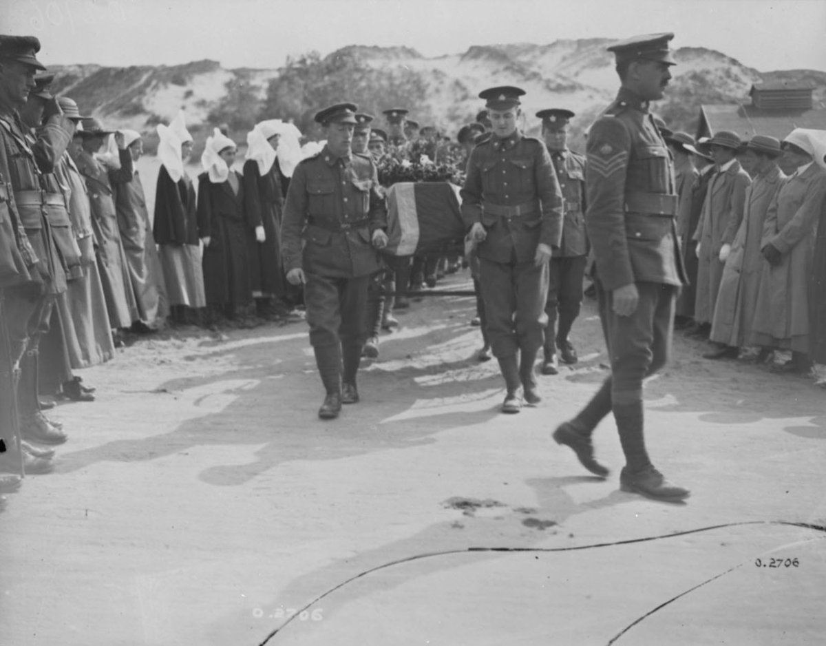 "Deceased’s brother arrived from France just at noon & in time for the ceremony. A large number of Officers, nursing sisters, N.C.O.’s & men attended, and a profusion of very beautiful flowers was evident." (Pics show the funeral of Canadian Nurse Margaret Lowe in France). 7/12