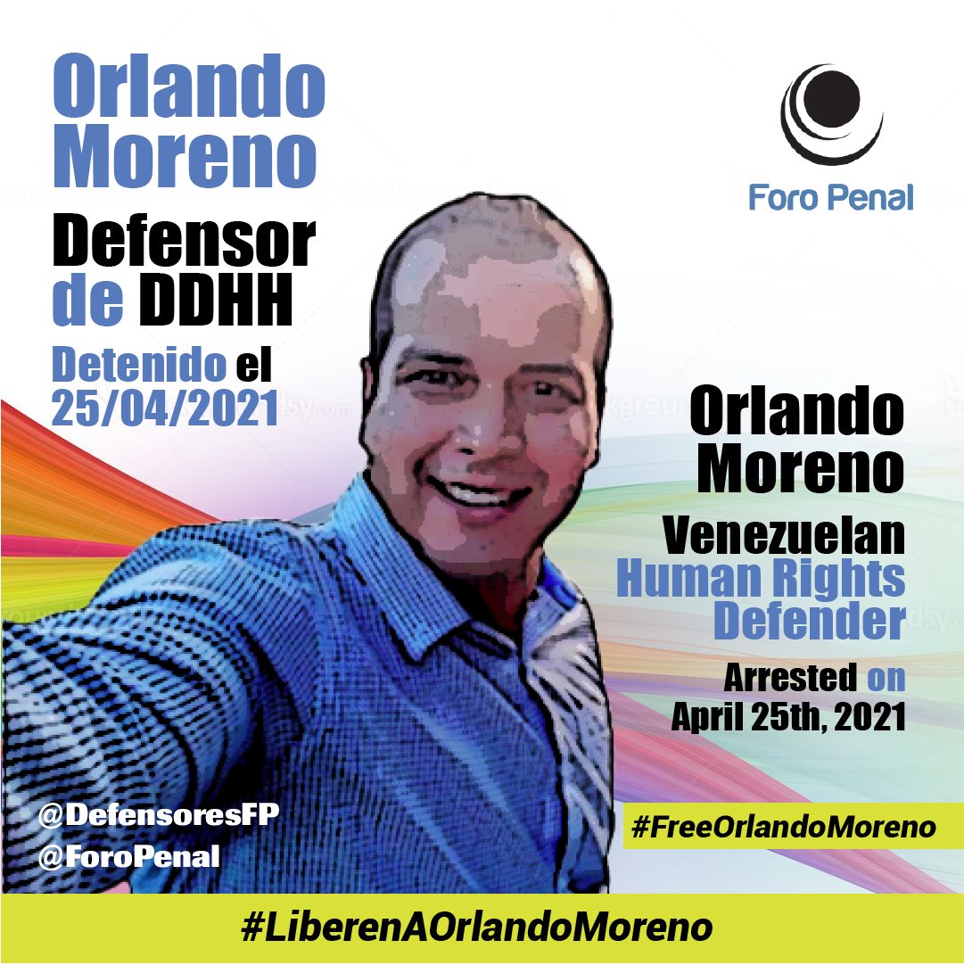 ForoPenalENG's tweet photo. Orlando Moreno was arrested in #Venezuela for being a human rights defender.
#LiberenAOrlandoMoreno
#FreeOrlandoMoreno https://t.co/CUTBI2aI3s
