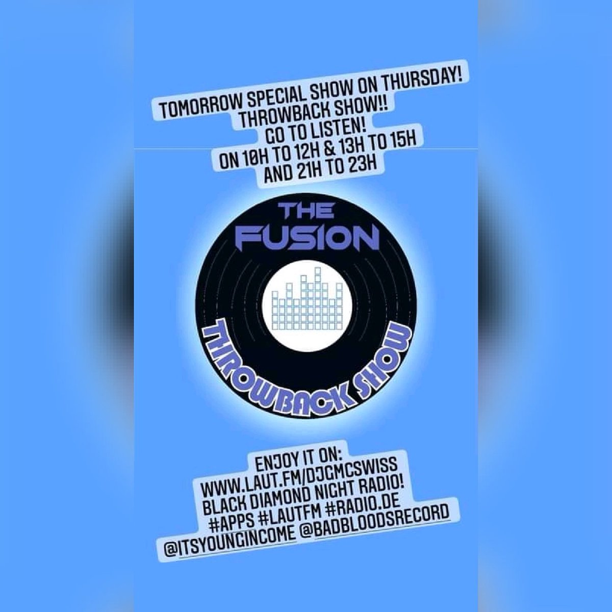 #BadBloodsRecord Studio (@badbloodsrec) on Twitter photo #ThursdaySpecial: Join <a href="/ItsYoungIncome/">HeIsThaSauce</a> <a href="/UrielOchume/">Uriel Jacob Ochume</a> on (#BlackDiamondNightRadio) #TheFusionThrowback Show ยฐยฐ #YoungIncome #BadBloodsRecord <a href="/BadBloodsREC/">#BadBloodsRecord Studio</a> <a href="/MusicalOmens/">MusicalOmens Multimedia Group</a> <a href="/DJGMCSwiss/">DJG.M.C-Swiss</a> laut.fm/djgmcswiss #ThursdaySpecial: Join <a href="/ItsYoungIncome/">HeIsThaSauce</a> <a href="/UrielOchume/">Uriel Jacob Ochume</a> on (#BlackDiamondNightRadio) #TheFusionThrowback Show ยฐยฐ #YoungIncome #BadBloodsRecord <a href="/BadBloodsREC/">#BadBloodsRecord Studio</a> <a href="/MusicalOmens/">MusicalOmens Multimedia Group</a> <a href="/DJGMCSwiss/">DJG.M.C-Swiss</a> laut.fm/djgmcswiss