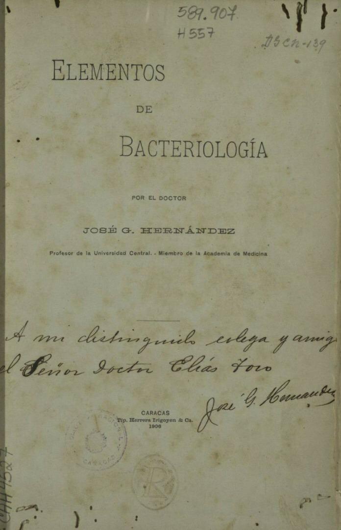Me emociona mucho compartir un libro que fue escrito por el Dr. José Gregorio Hernández: "Elementos de Bacteriología". Él, no solo es un santo, también un sabio. En el texto nos muestra un resumen de sus conferencias en la UCV. ==> bit.ly/32T8aRD