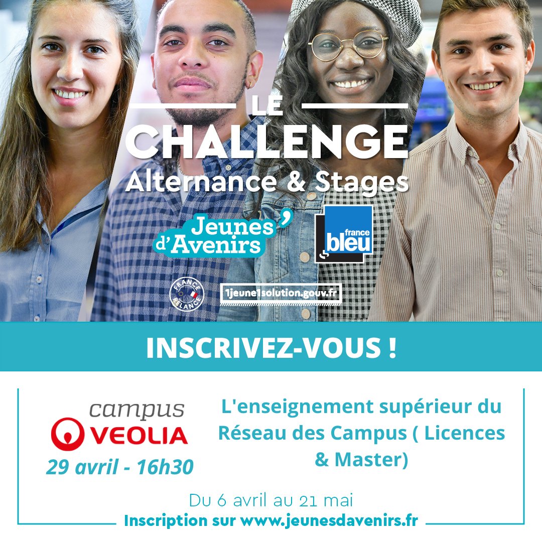 CampusVeolia's tweet photo. 📅 EVENEMENT | Découvrez nos #formation en #alternance en Enseignement Sup grâce au #webinare de demain. 3 dispositifs :
Lp MSE +Lp VSD +Master pro MISE
@JeunesdAvenirs @AEF @FranceBleu
#Recrutement #1jeune1solution #FranceRelance https://t.co/uXNVGki88Y