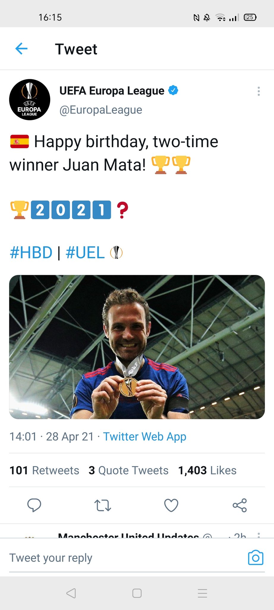   Happy birthday Mike. I can answer this for you you share a birthday with Juan Mata 