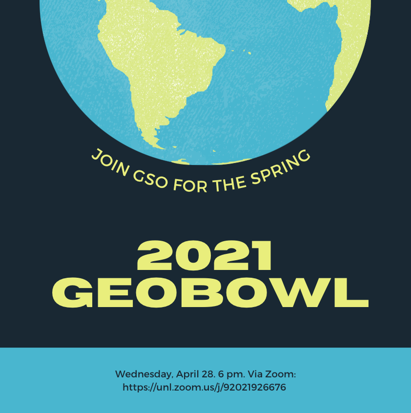 unlcas's tweet photo. The GeoBowl hosted by the Geography Student Organization is today at 6pm via Zoom! Answer questions with Kahoot to win prizes 🔍🎉
Details: https://t.co/1QKKxkBKsy
@UNLGeography @involvedunl @unlstudentlife https://t.co/ciBKEKAL6N