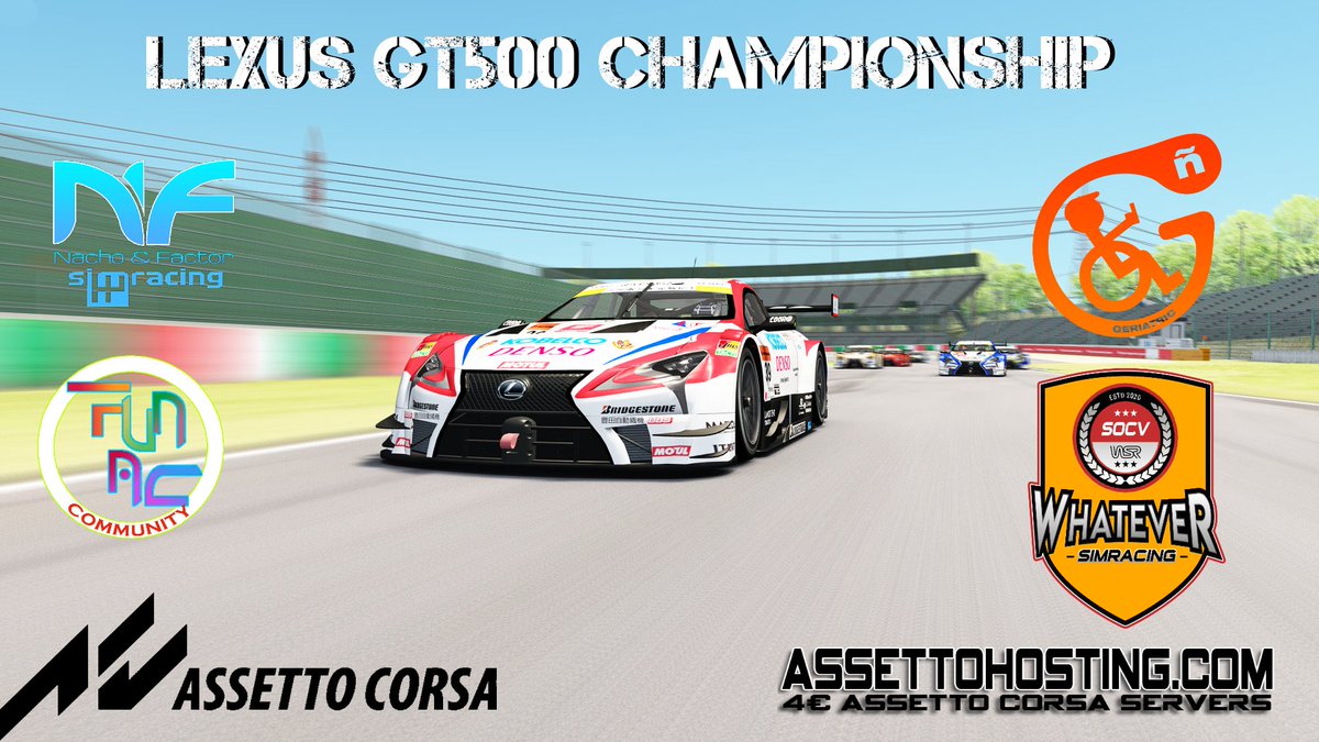 🔊 Llega la Lexus GT500 para Assetto Corsa organizada por <a href="/CmNachoyFactor/">Cm Nacho & Factor</a>, una de las mayores comunidades de diseño y simracing de habla hispana, en colaboración con nuestra comunidad

👉 4 carreras de 2h, con transiciones día y noche y equipos de 3 personas
👉 Info dm y discord
