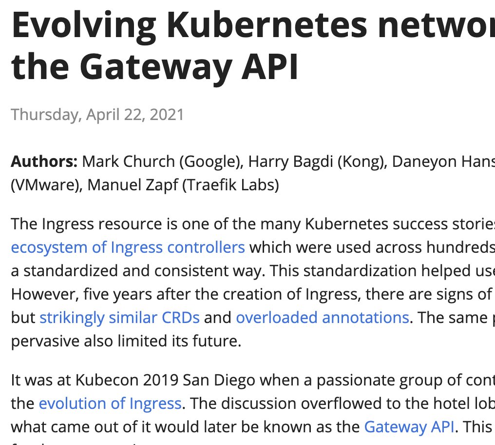 #ICYMI on the blog last week: "Evolving #Kubernetes networking with the Gateway API" kubernetes.io/blog/2021/04/2…