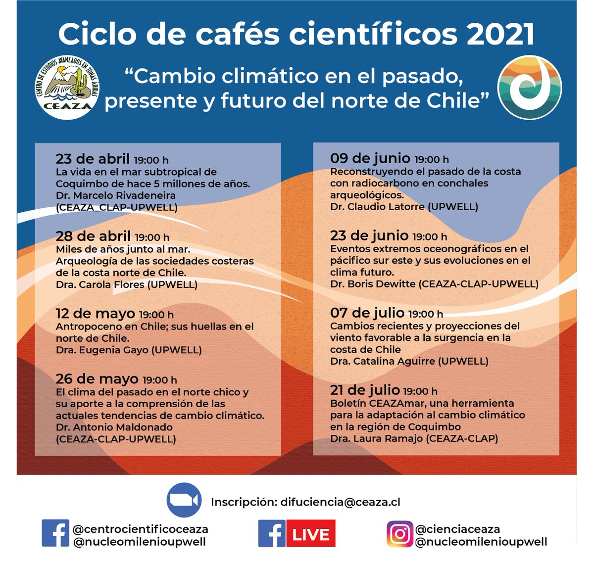 RECORDATORIO: Continuamos con el ciclo de cafés científicos organizado por <a href="/cienciaceaza/">CEAZA</a>. Hoy a las 19 horas no se pierdan la interesante charla de Carola Flores, investigadora de <a href="/UpwellChile/">Núcleo Milenio UPWELL</a>. Anótenlo✏️🗓️, la transmisión es vía zoom y puedes inscribirte👇us02web.zoom.us/meeting/regist…