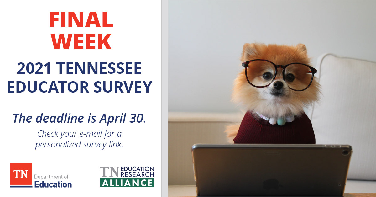 EDUCATORS: It's not too late to take the 2021 Tennessee Educator Survey! Your experience and voice is important and impacts decisions for state and local policies. Over 37,000 educators have already participated in this year’s survey. Check your inbox for the #TNEdSurvey today!