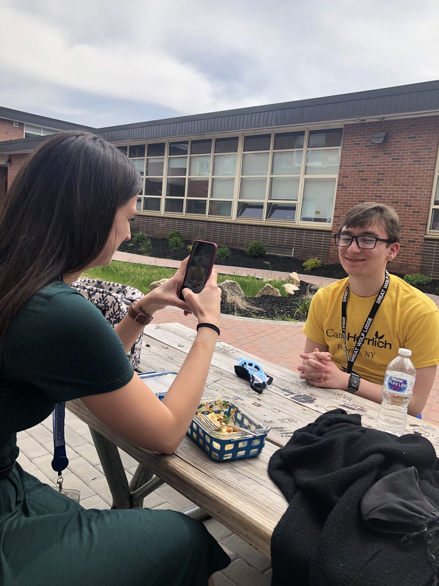 I caught CHS Teaching Assistant, Ms Casella, taking a picture of Eric enjoying his lunch in our courtyard to send to his mom. #Carmel6Cs #Compassion #Citizenship <a href="/CHSMsCasella/">Hailee Casella</a>
